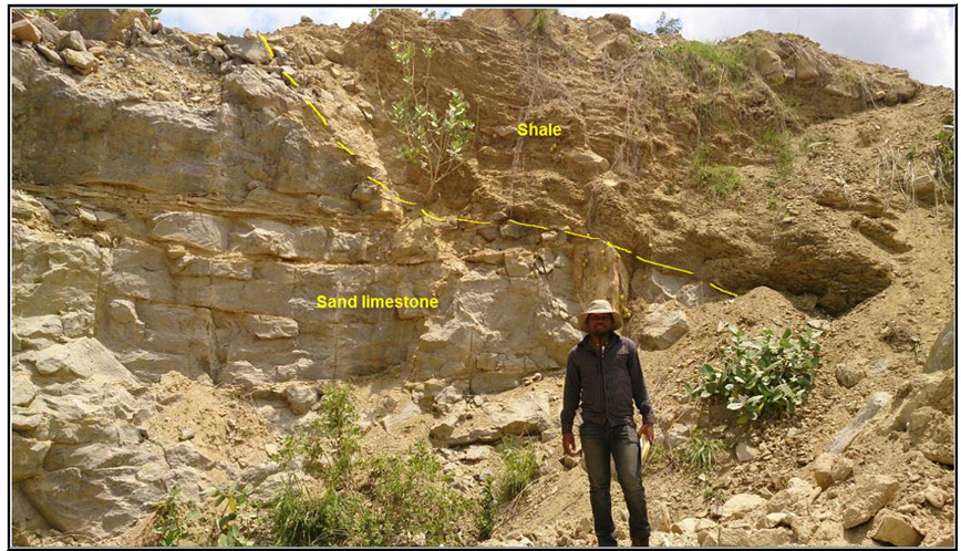 Msolwa quarry with good exposer of sand limestone overlain by Shale