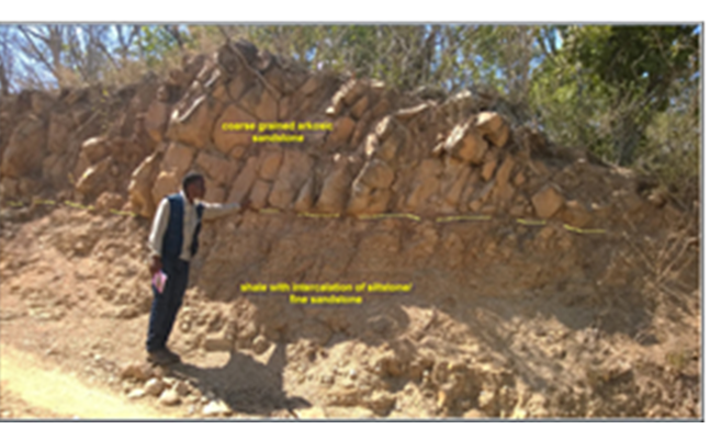 Karoo outcrops, Olive greenish grey shale exposed at Fuga hill and Kidahi area